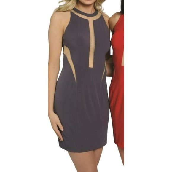 Jovani Mesh Cutout Cocktail Mini Dress Grey Size 0 NWT - Picture 1 of 2